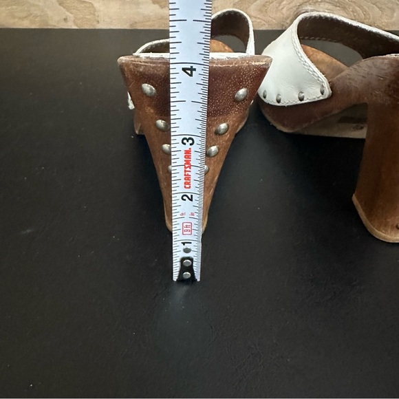 Bongo Stud Muffin Vintage Y2K White Leather and Wooden Open Toe Mules Size 9 - Picture 4 of 11
